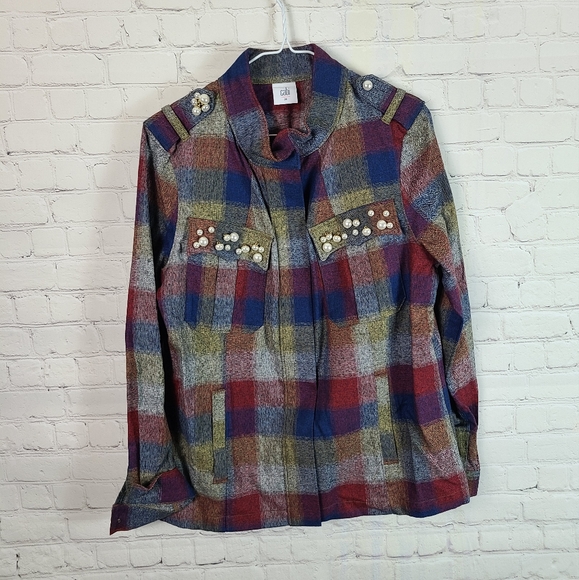 CAbi collage plaid pearl jacket 3555 size medium - Picture 3 of 10